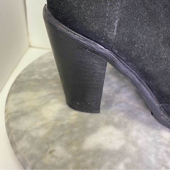 Joie Loren Black Suede Fringe Leather Heeled Ankle Boots - Picture 4 of 11